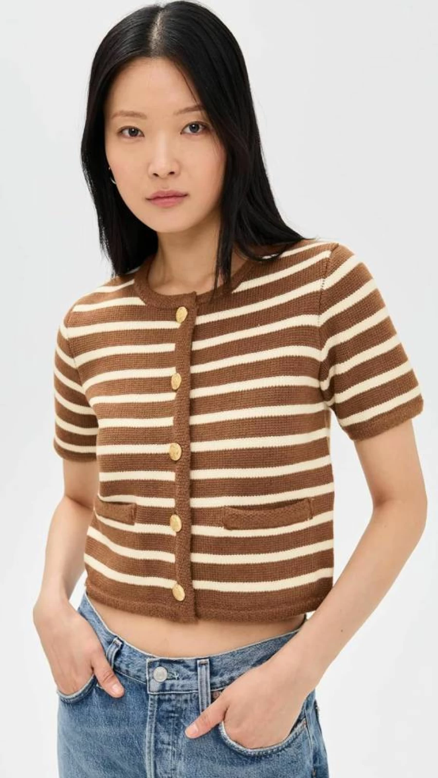 English Factory Women's Striped Knit Cardigan Sweater - Cozy Casual Long Sleeve Pullover
