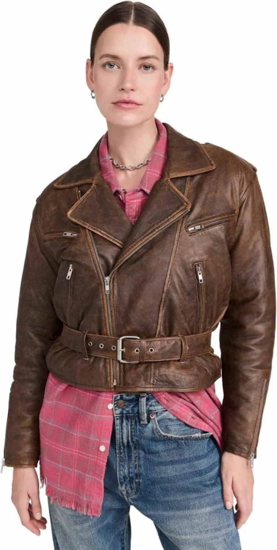 R13 Women's Bold Shoulder Biker Jacket - Edgy Motorcycle Style Coat