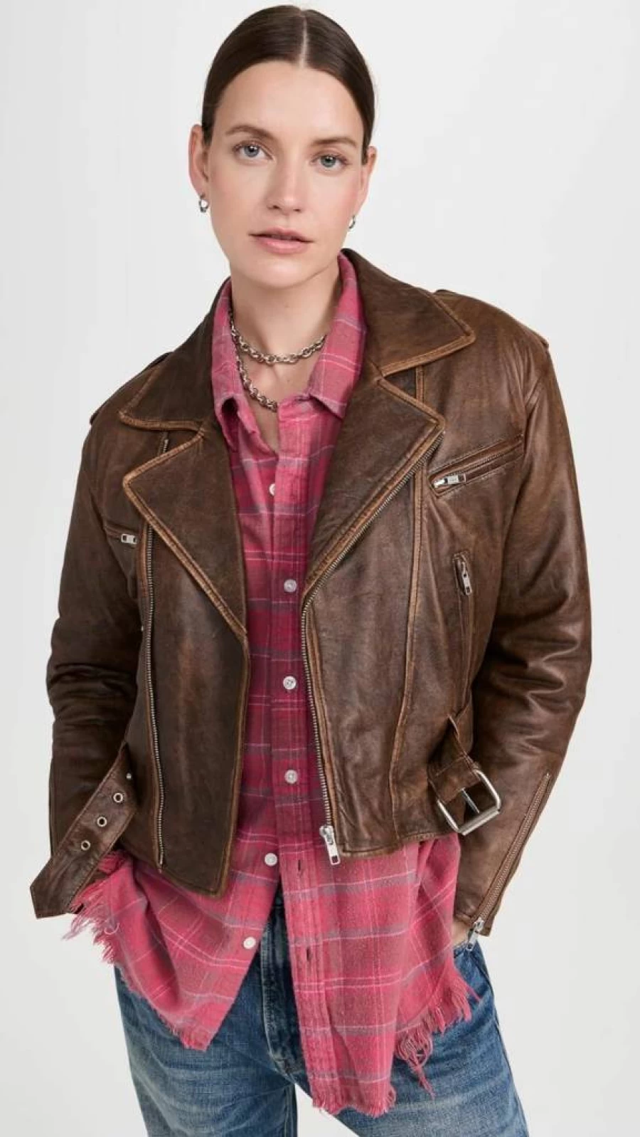 R13 Women's Bold Shoulder Biker Jacket - Edgy Motorcycle Style Coat