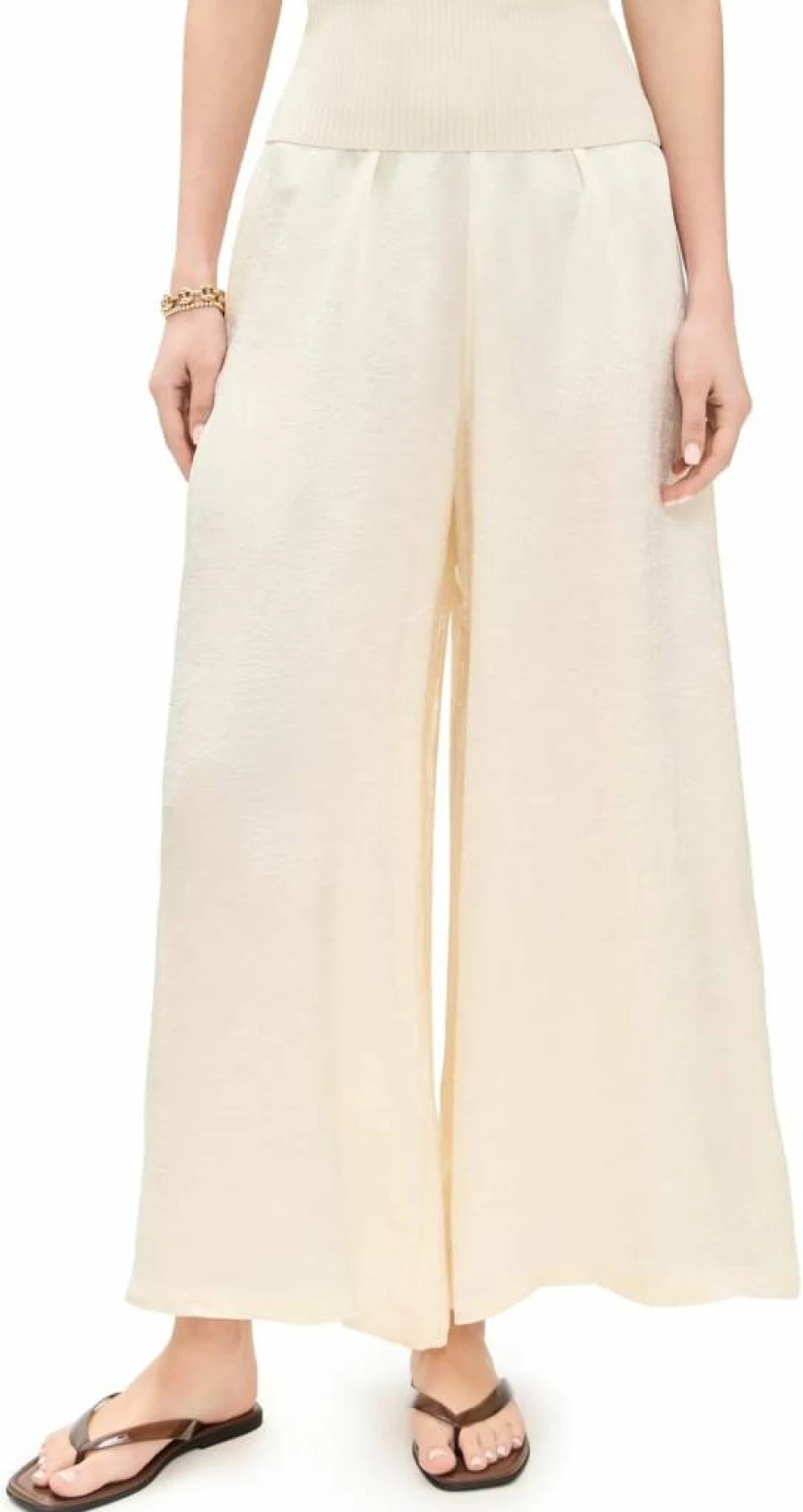 Enza Costa Women's Luxe Textured Satin Palazzo Pants - Elegant High-Waist Wide Leg Trousers for Casual & Dressy Outfits