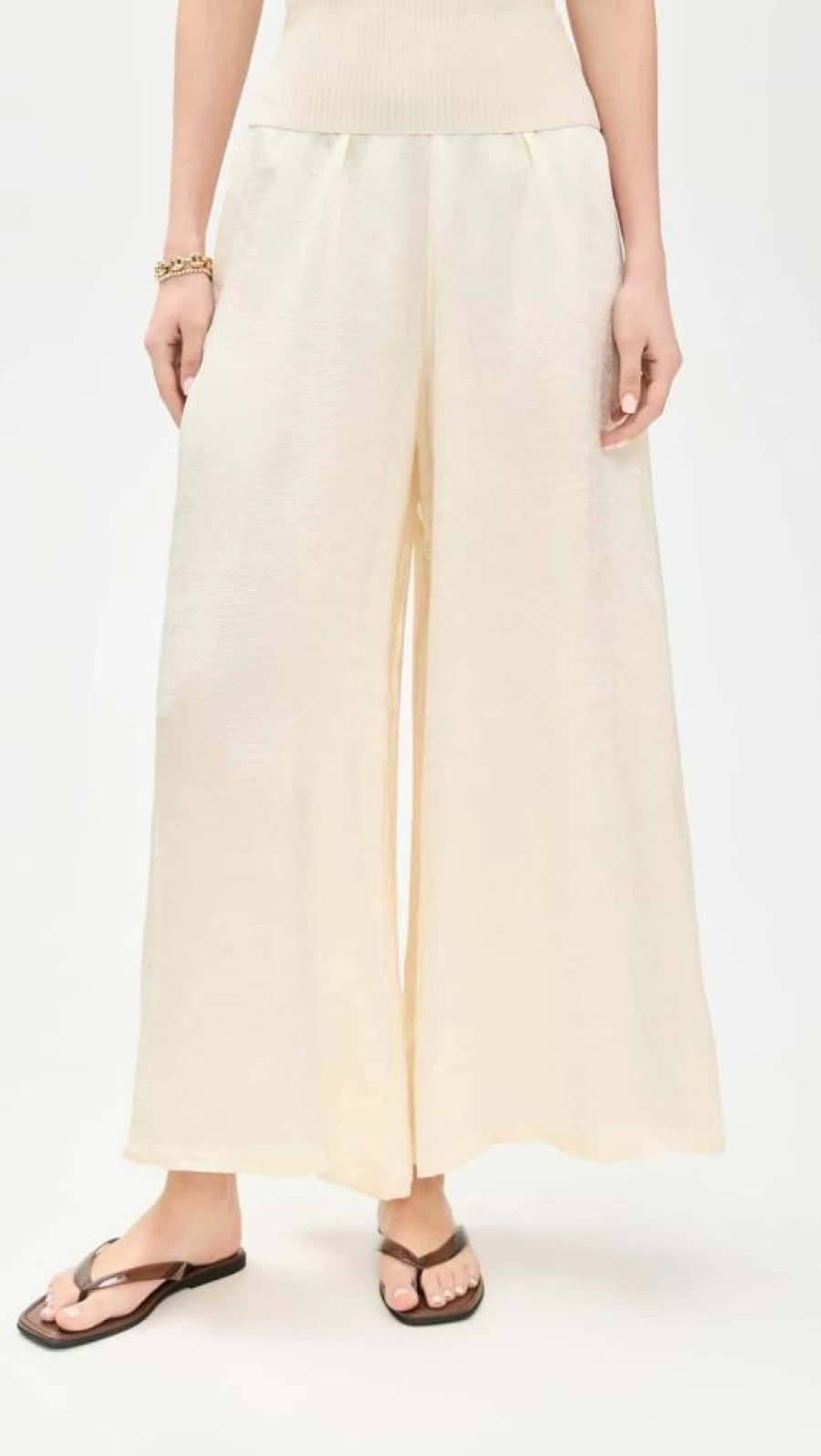 Enza Costa Women's Luxe Textured Satin Palazzo Pants - Elegant High-Waist Wide Leg Trousers for Casual & Dressy Outfits