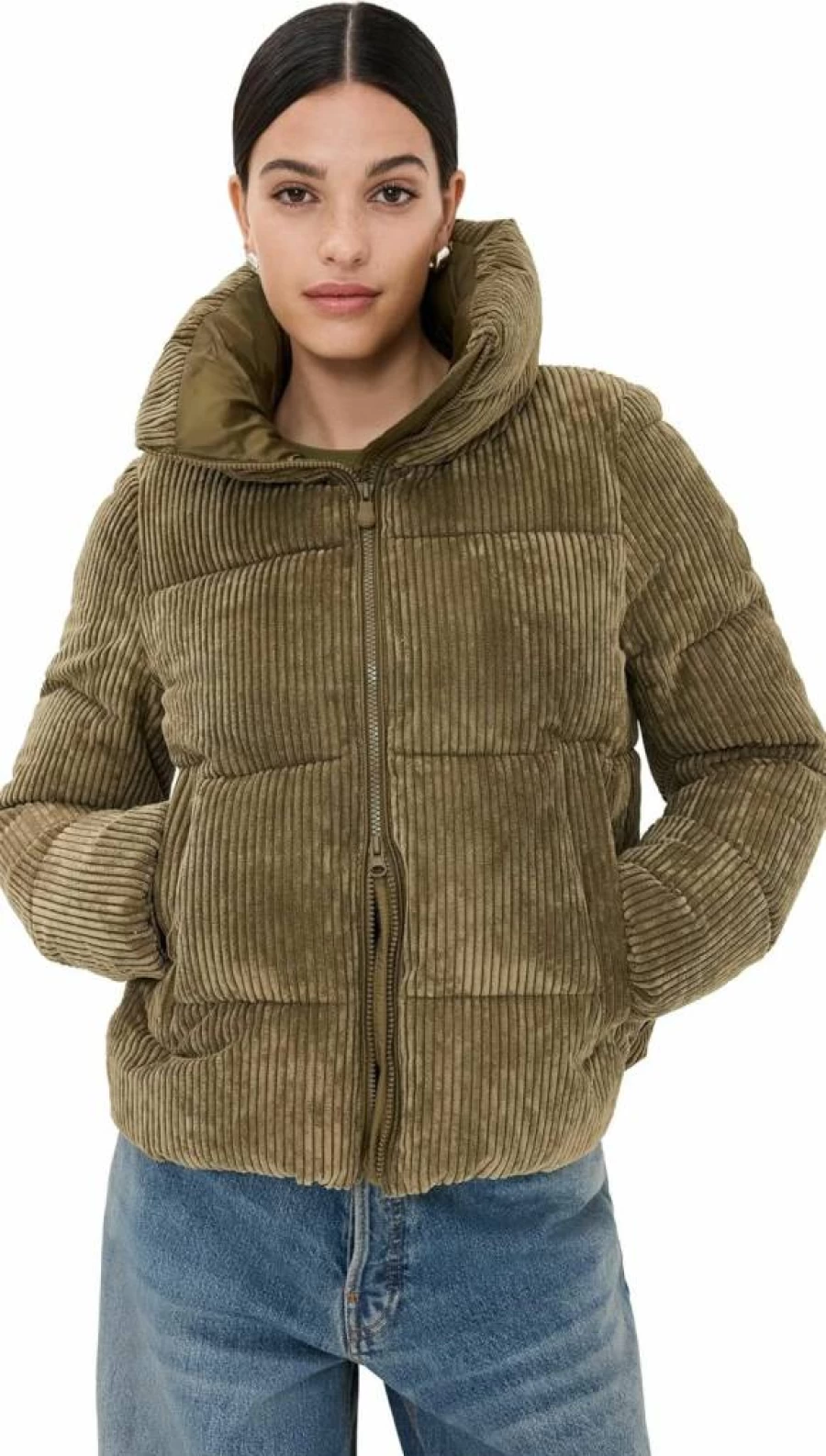 Save The Duck Women's Annika Corduroy Puffer Jacket - Eco-Friendly Down Alternative Coat