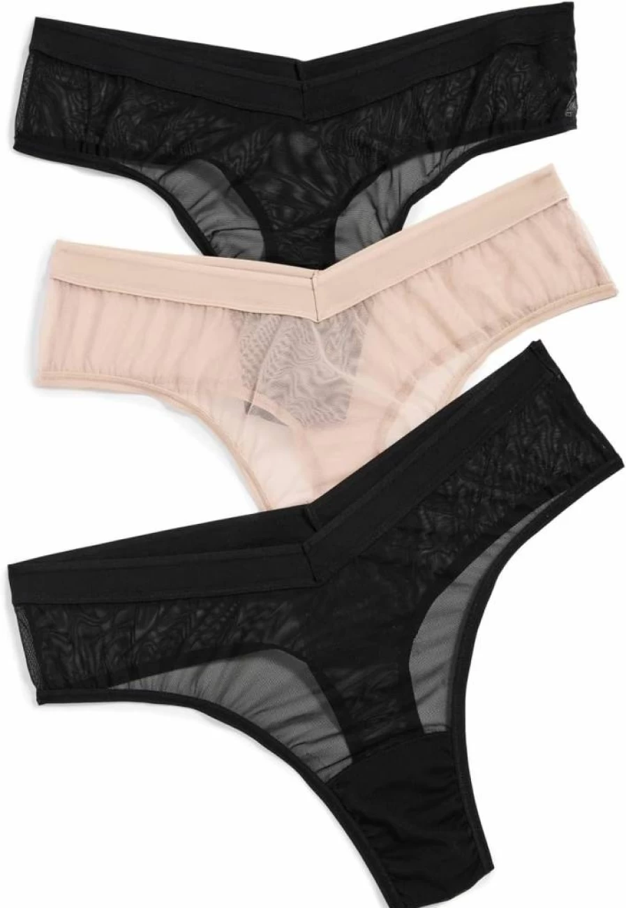 Hanky Panky Women's High Cut Mesh Thong 3-Pack - Soft Comfortable Underwear Set