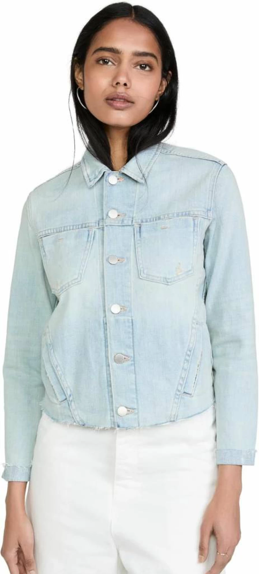 L'AGENCE Women's Janelle Slim Fit Raw Edge Denim Jacket - Stylish Cropped Jean Jacket for Women