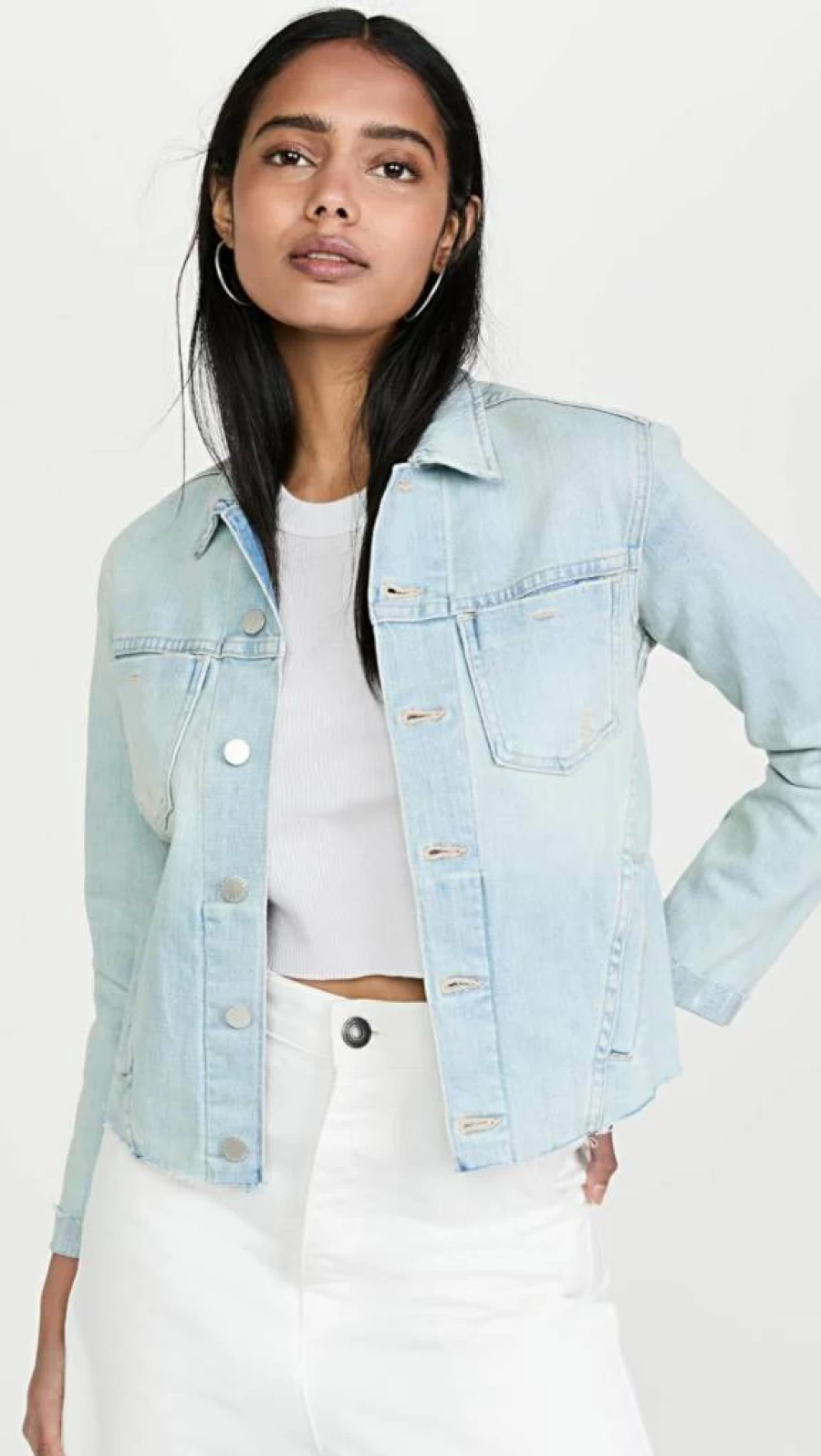L'AGENCE Women's Janelle Slim Fit Raw Edge Denim Jacket - Stylish Cropped Jean Jacket for Women