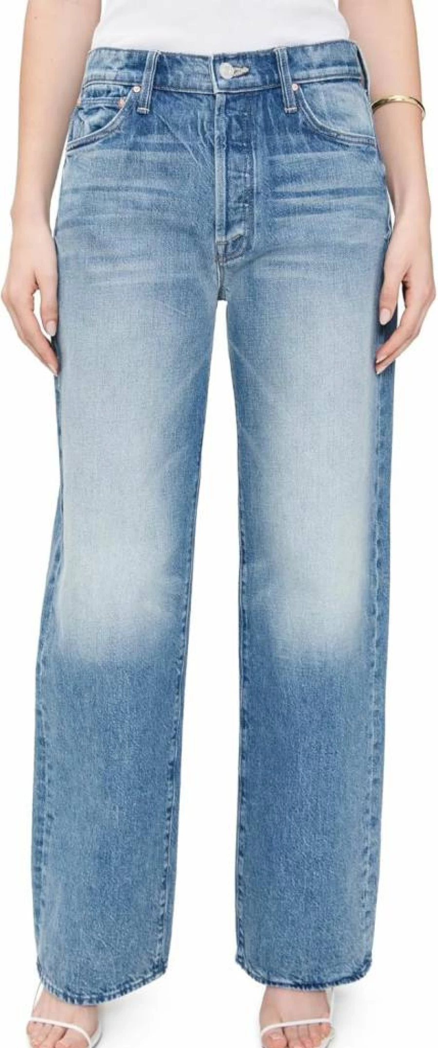 MOTHER Women's Distressed High-Rise Button-Fly Sneaker Jeans