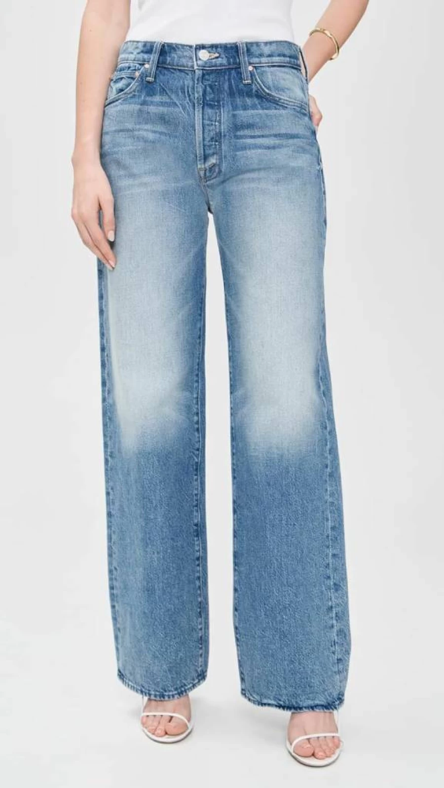 MOTHER Women's Distressed High-Rise Button-Fly Sneaker Jeans