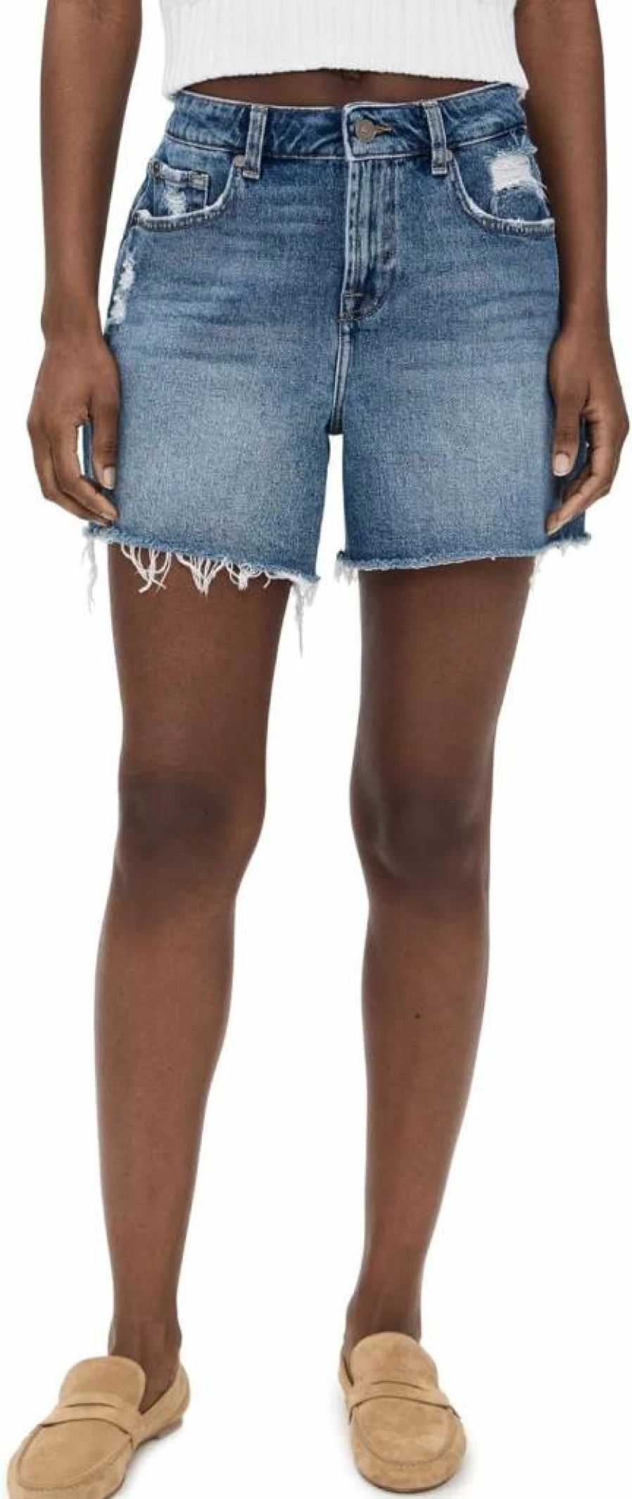 7 For All Mankind Women's Monroe Weekend Long Shorts - High Waist Denim Shorts for Women