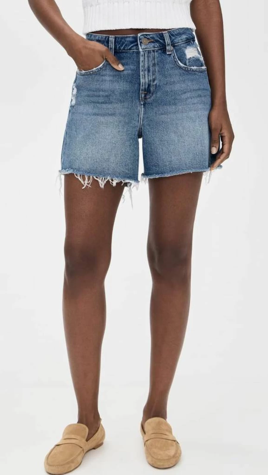 7 For All Mankind Women's Monroe Weekend Long Shorts - High Waist Denim Shorts for Women