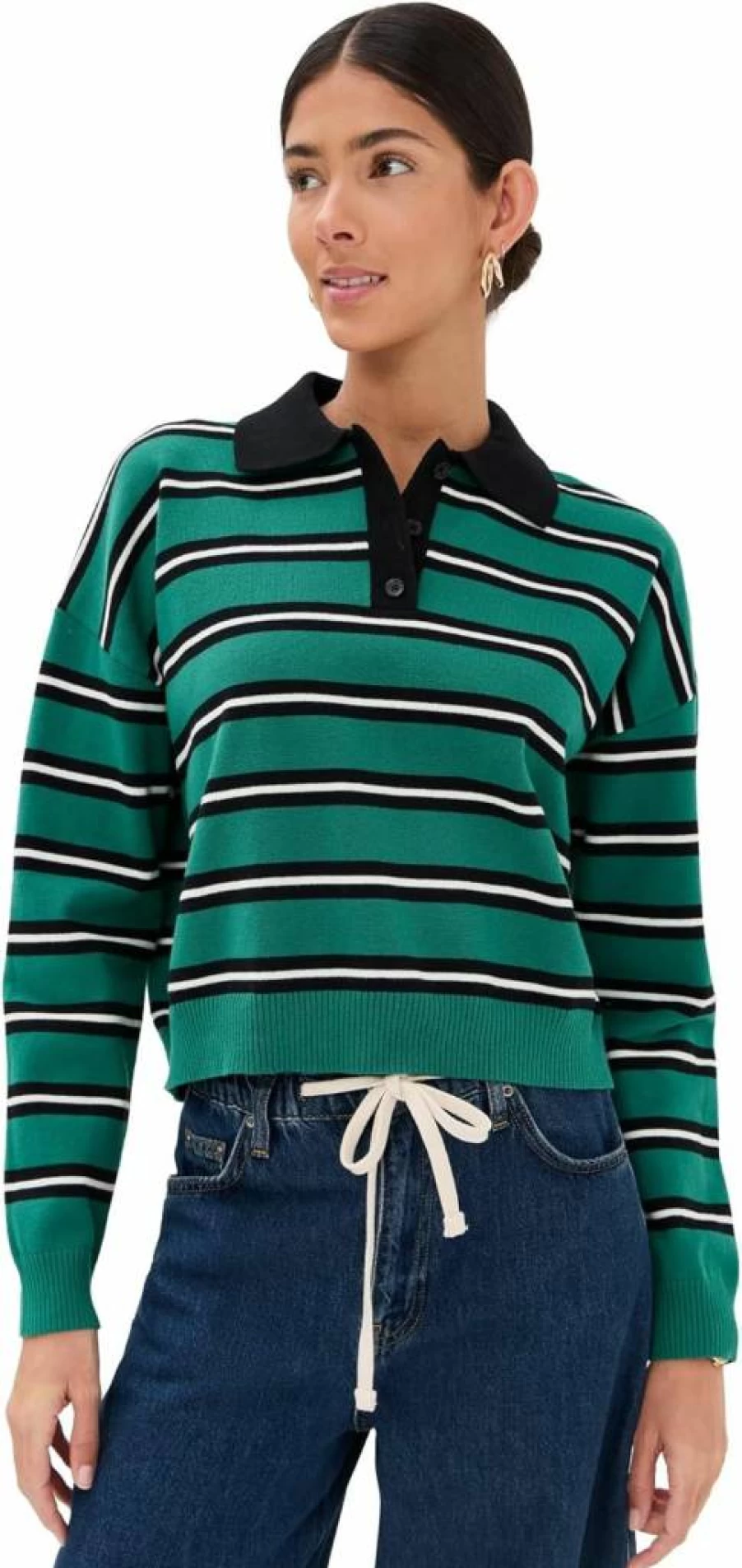 LE BOP Women's Striped Polo Shirt - Classic Casual Knit Top for Women
