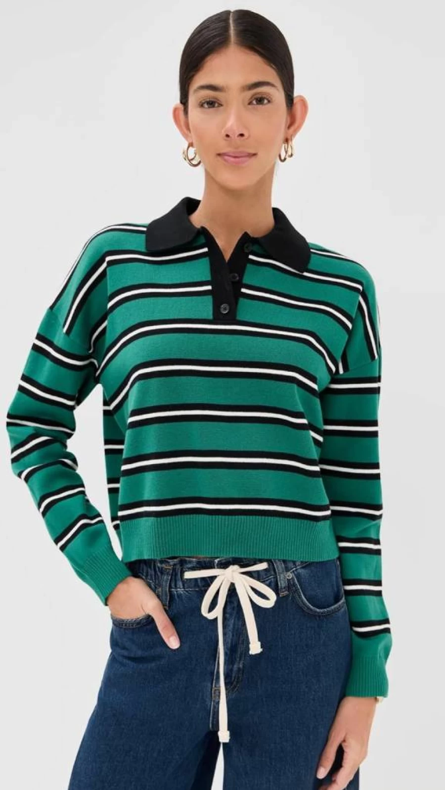 LE BOP Women's Striped Polo Shirt - Classic Casual Knit Top for Women