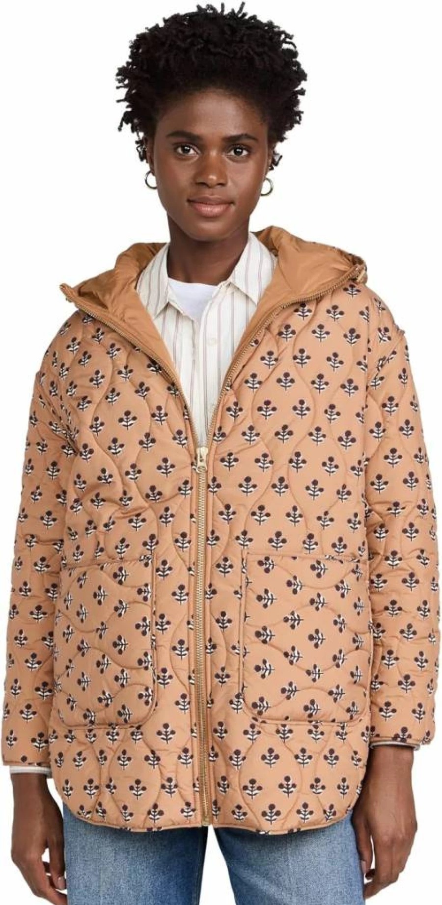 Marea Women's Floral Quilted Puffer Jacket - Lightweight Winter Coat with Block Print Design
