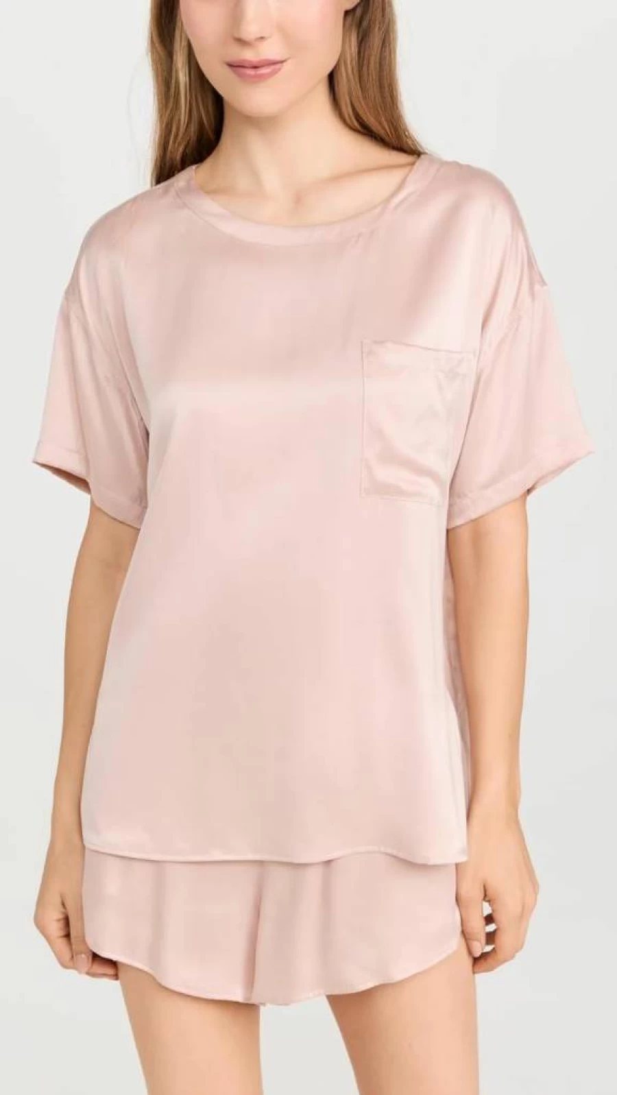 Lunya Women's Washable Silk Sleep Tee & Shorts Set - Soft Luxury Pajamas