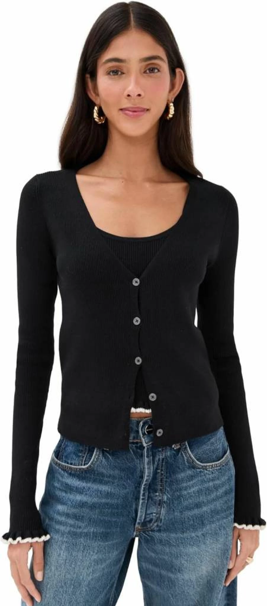 LE BOP Women's Ribbed Knit Cardigan Sweater - Stylish Casual Open Front Long Sleeve Wrap