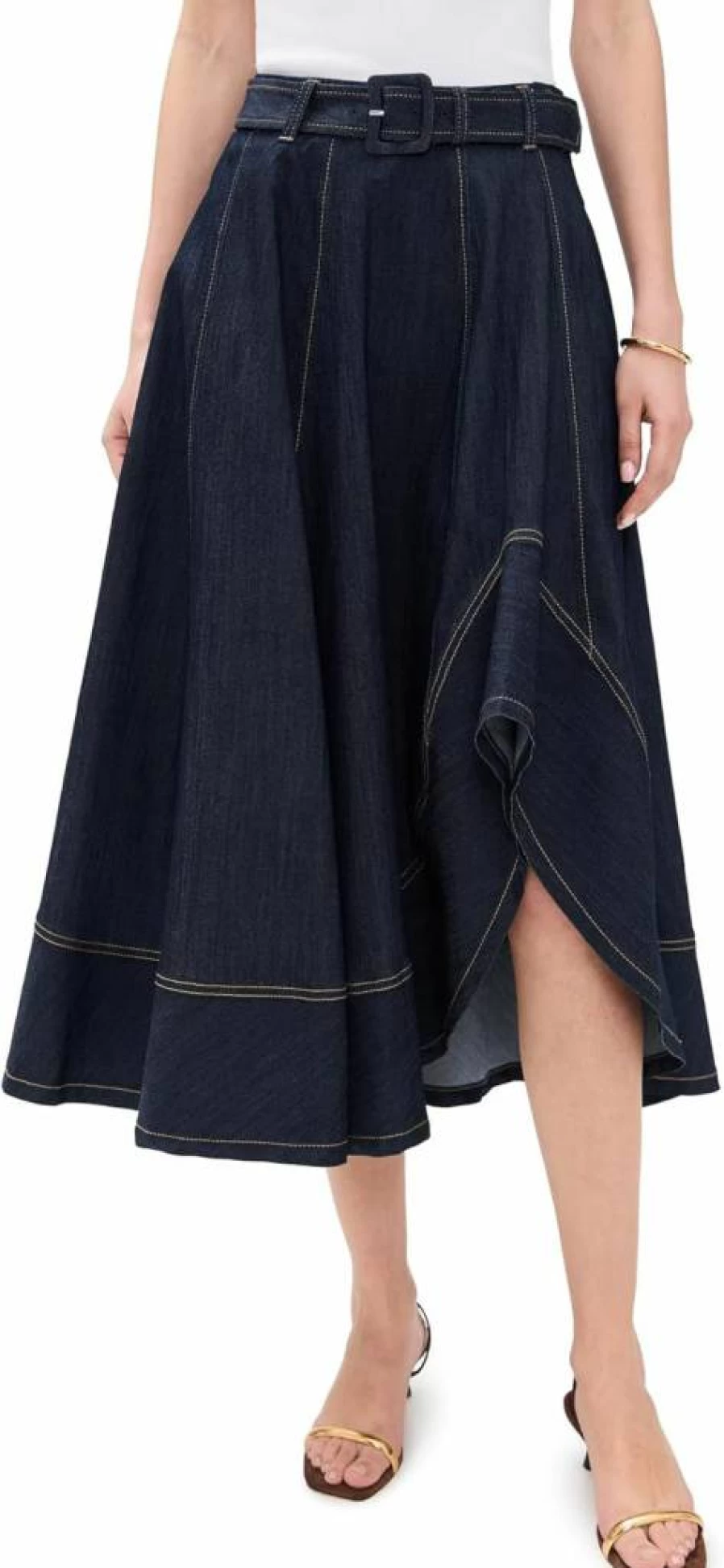 Cinq a Sept Women's Zelda Skirt | Floral Print Midi Skirt | Elegant High Waist A-Line Design
