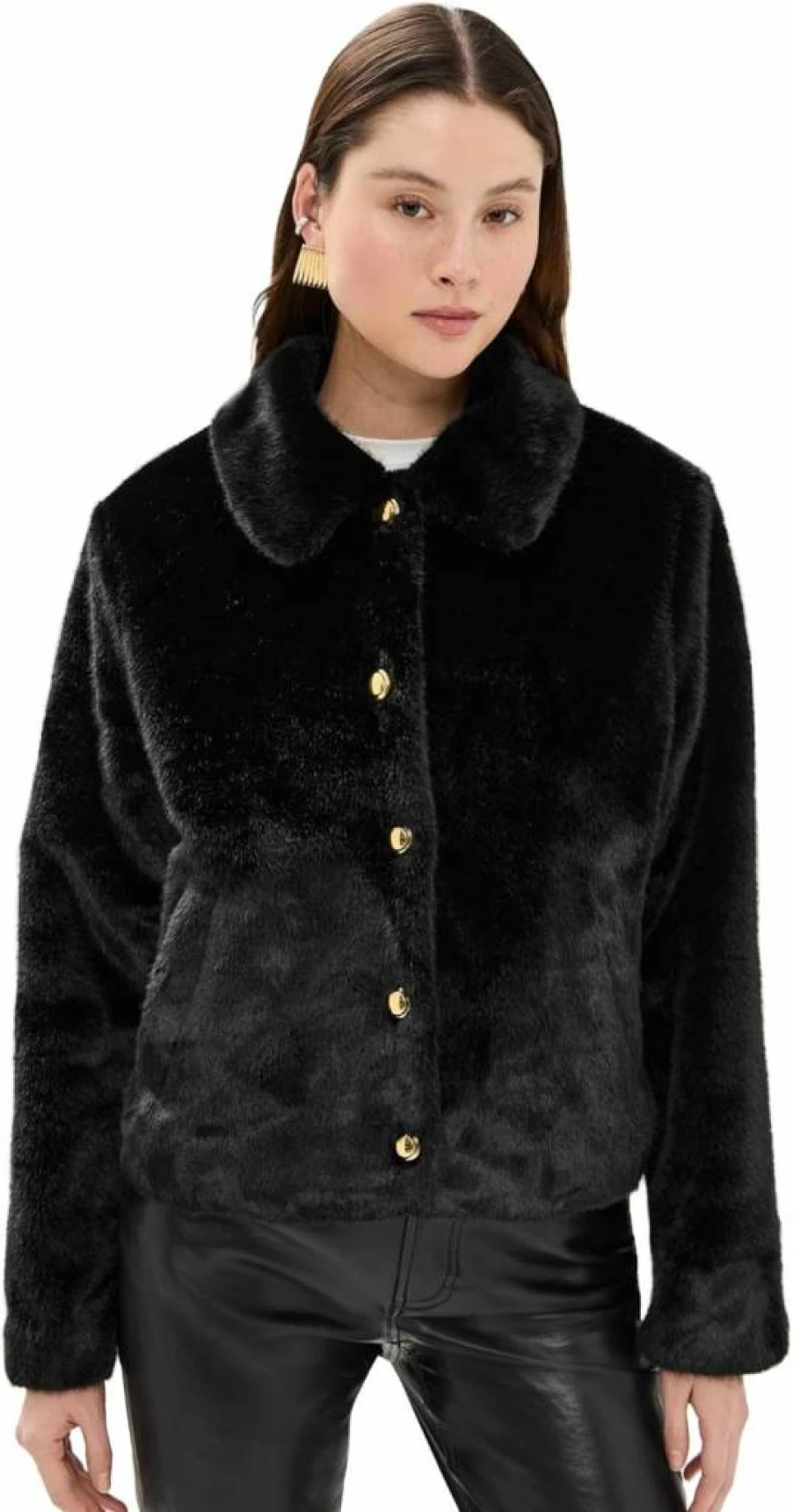 English Factory Women's Faux Fur Jacket with Detachable Collar - Winter Coats for Women - Elegant Outerwear