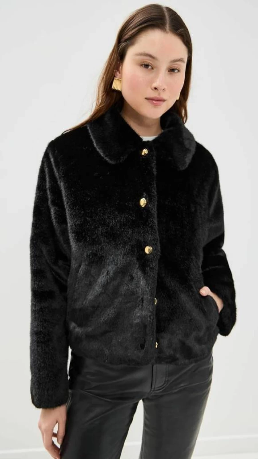 English Factory Women's Faux Fur Jacket with Detachable Collar - Winter Coats for Women - Elegant Outerwear