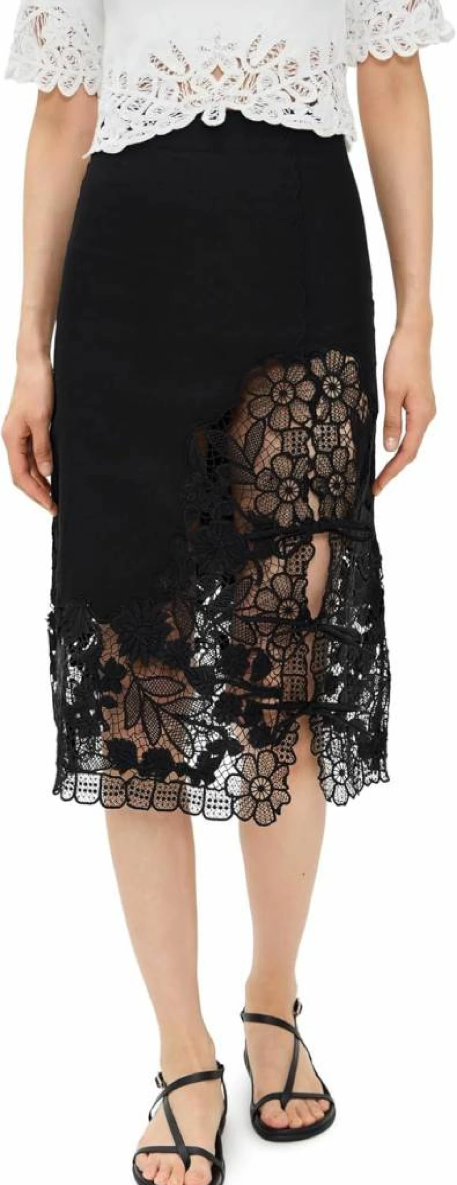 Sea Women's Katharine Embroidered Wrap Skirt - Floral Tie Waist Midi Skirt