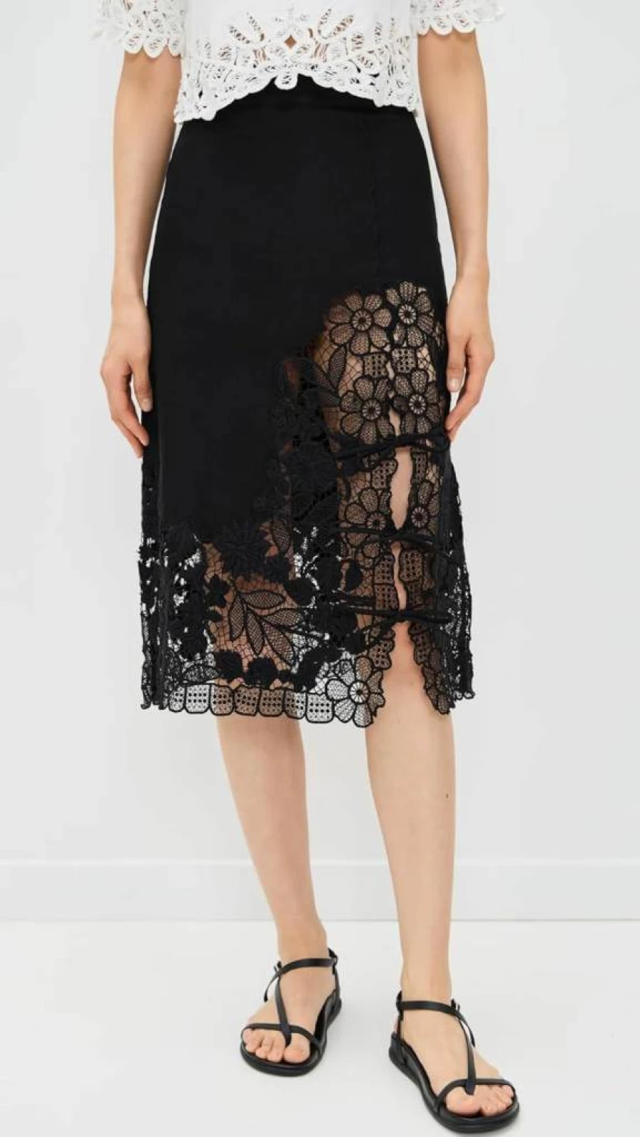 Sea Women's Katharine Embroidered Wrap Skirt - Floral Tie Waist Midi Skirt