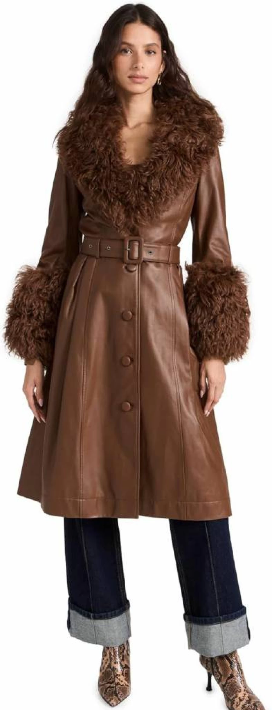 SAKS POTTS Women's Foxy Shearling Trench Coat - Luxurious Winter Outerwear with Shearling Lining