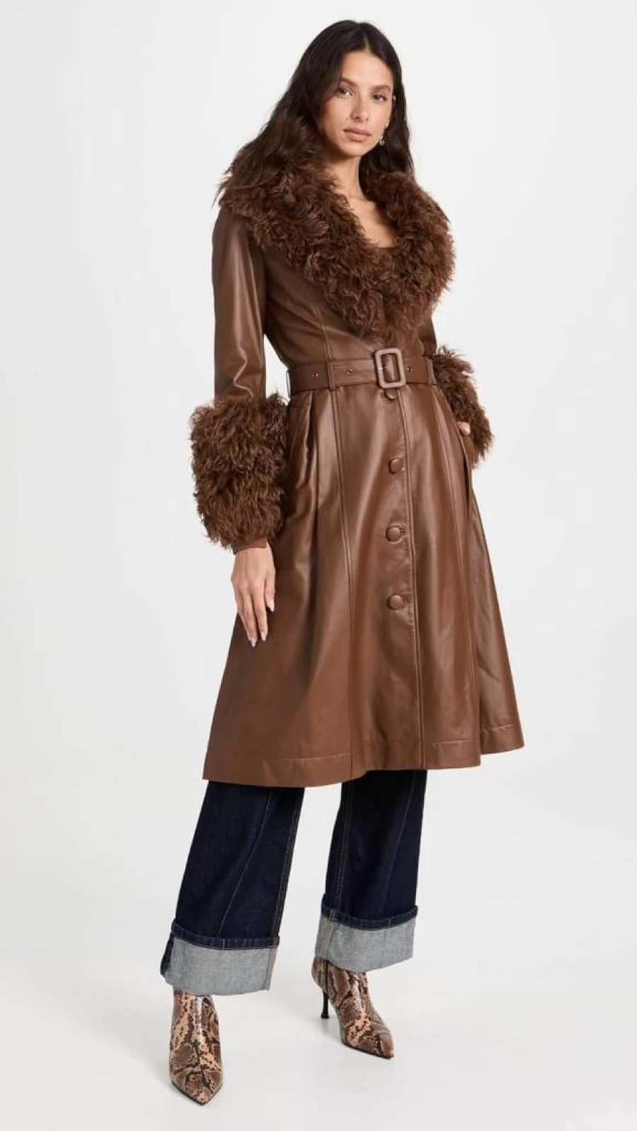 SAKS POTTS Women's Foxy Shearling Trench Coat - Luxurious Winter Outerwear with Shearling Lining