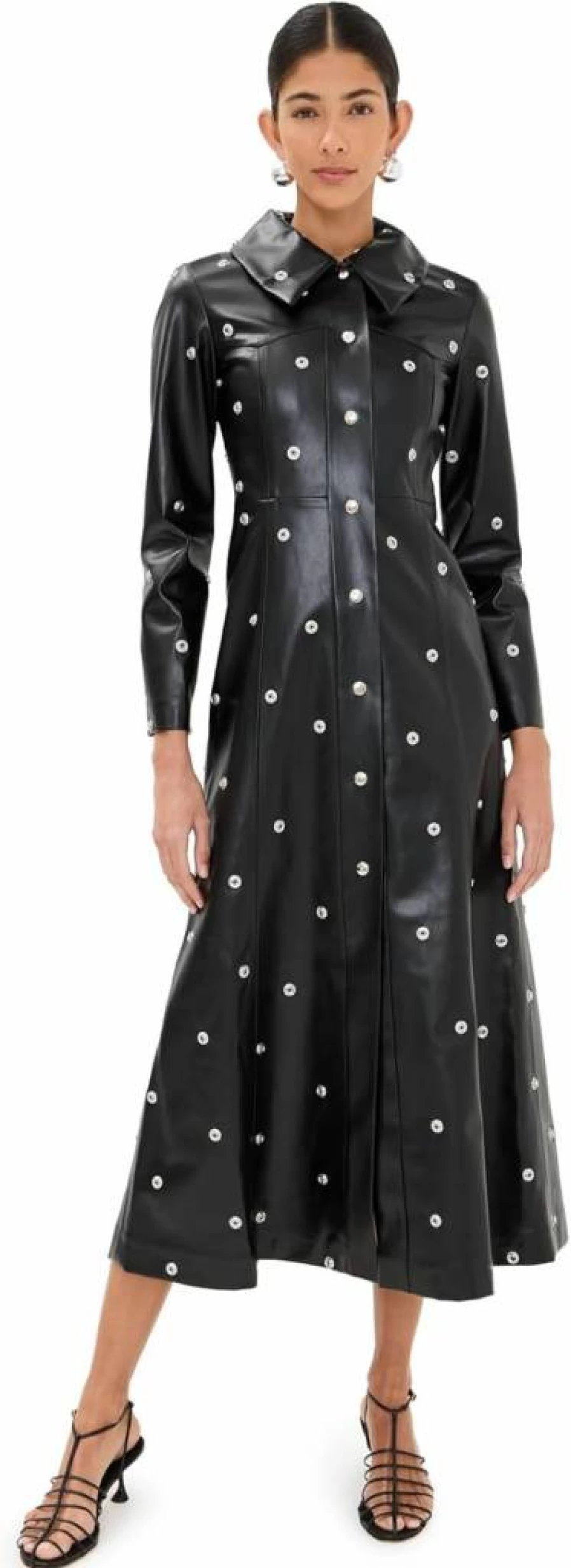 A.W.A.K.E. Mode Women's Studded Flared Fitted Coat - Edgy Designer Outerwear