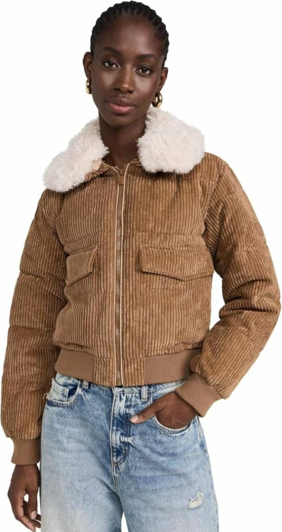 Save The Duck Women's Reily Corduroy Bomber Jacket – Sustainable Vegan Winter Coat