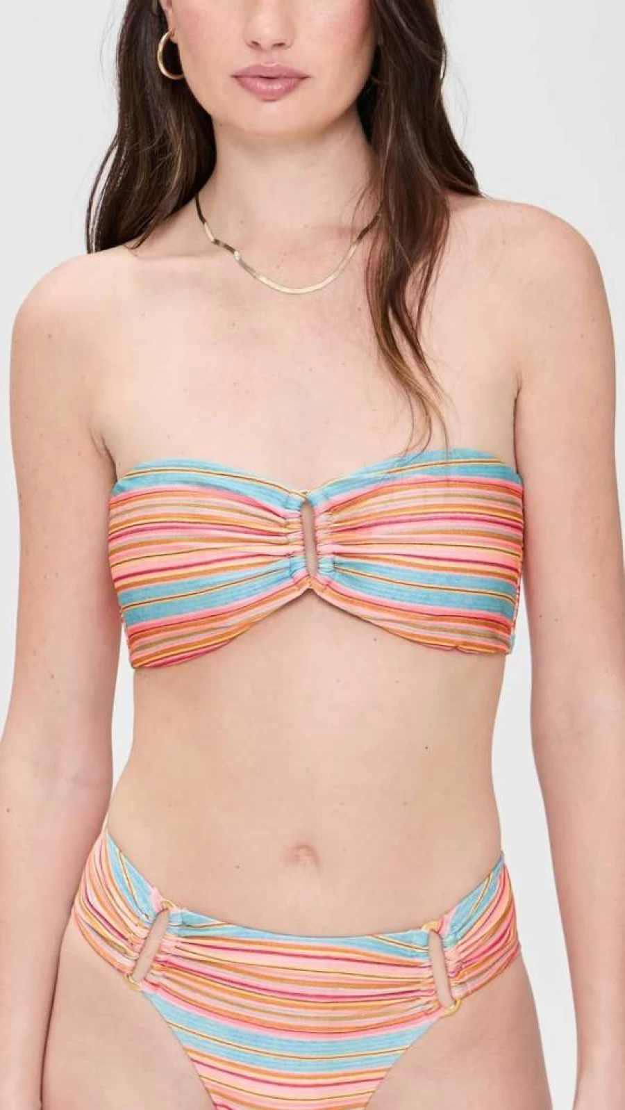 PQ Swim Women's Bandeau Bikini Top - Floral Print Adjustable Straps Push-Up Swimwear
