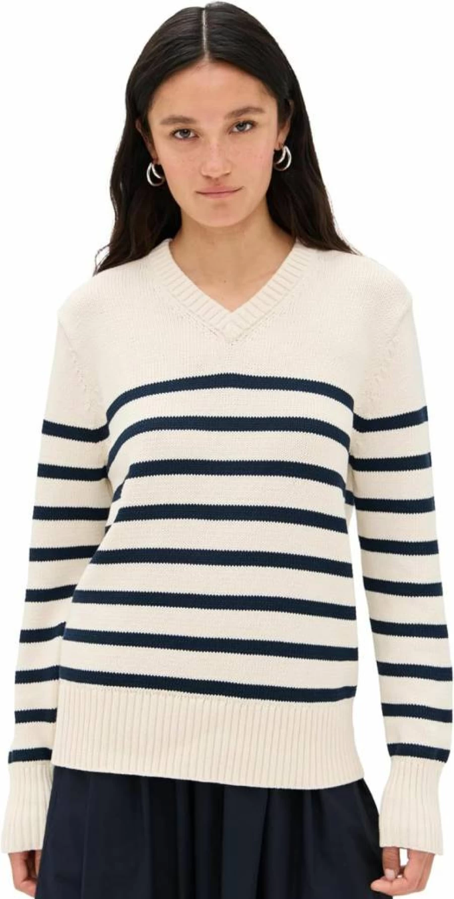 Jenni Kayne Women's Cotton V-Neck Pullover Sweater - Kate Style Casual Knit Top