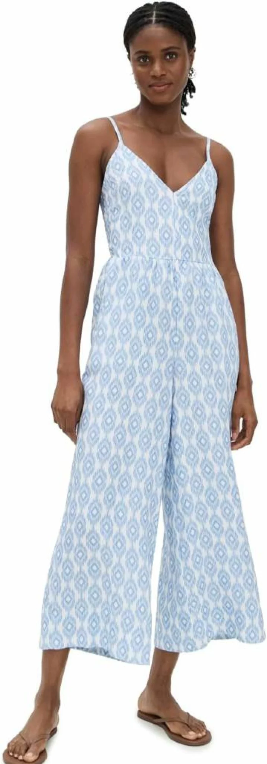 Splendid Women's Gabrielle Ikat Print Jumpsuit - Boho Chic Romper with V-Neck and Elastic Waist