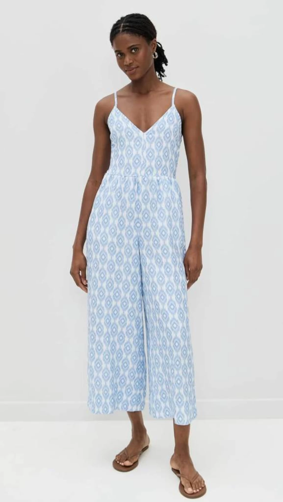 Splendid Women's Gabrielle Ikat Print Jumpsuit - Boho Chic Romper with V-Neck and Elastic Waist