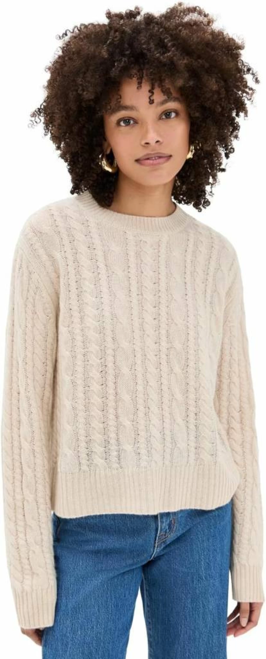 White + Warren Women's Cropped Cable Knit Cashmere Sweater - Soft Crewneck Pullover
