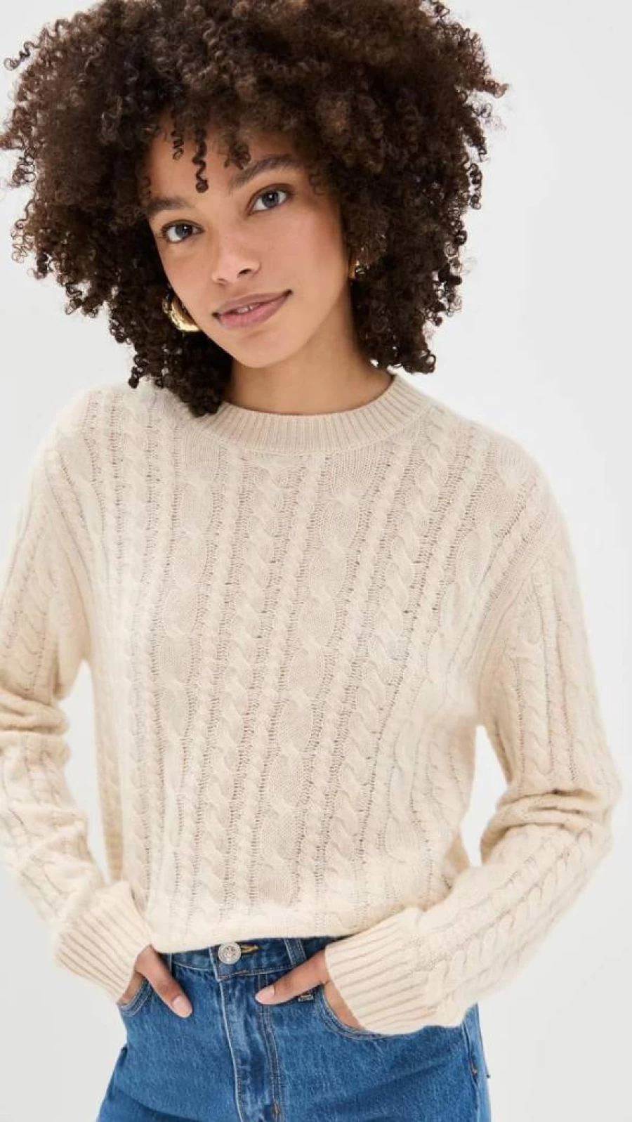 White + Warren Women's Cropped Cable Knit Cashmere Sweater - Soft Crewneck Pullover