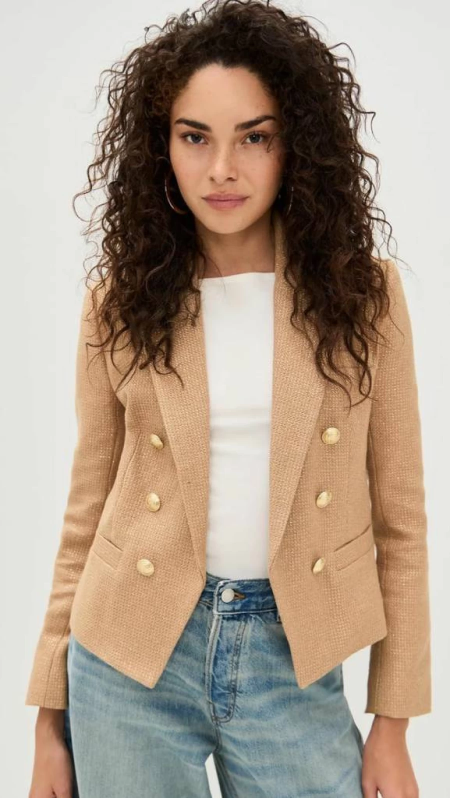 L'AGENCE Women's Brooke Double Breasted Cropped Blazer - Stylish Tailored Jacket for Fashionable Outfits