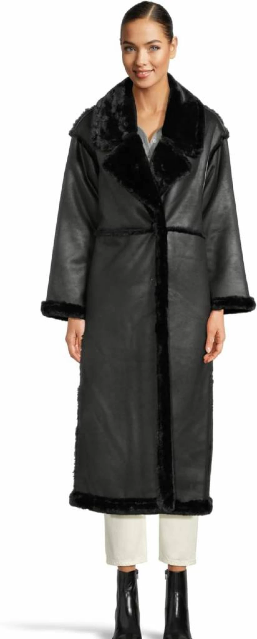 Avec Les Filles Women's Faux Shearling Long Coat - Winter Maxi Outerwear