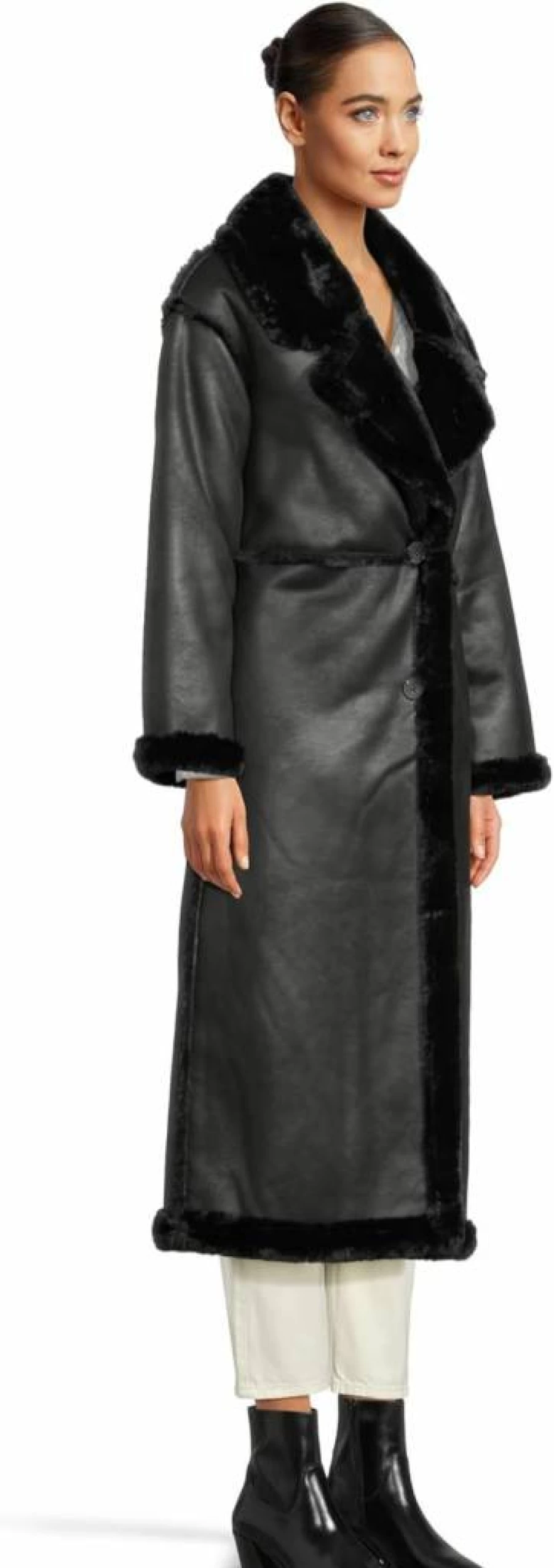 Avec Les Filles Women's Faux Shearling Long Coat - Winter Maxi Outerwear