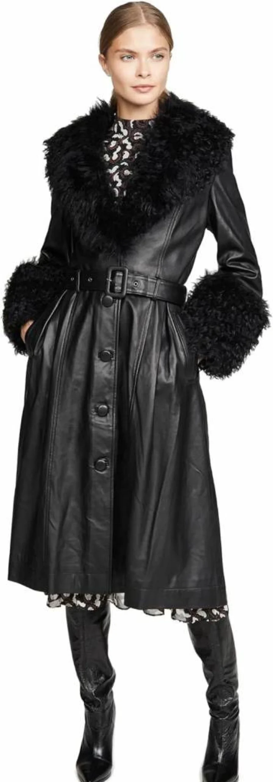 SAKS POTTS Women's Foxy Shearling Trench Coat - Luxurious Winter Shearling Jacket