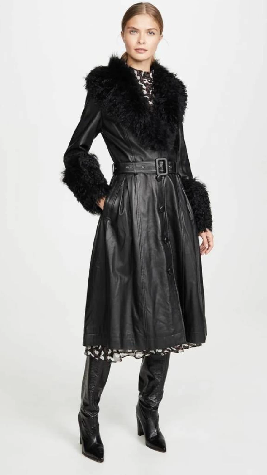 SAKS POTTS Women's Foxy Shearling Trench Coat - Luxurious Winter Shearling Jacket
