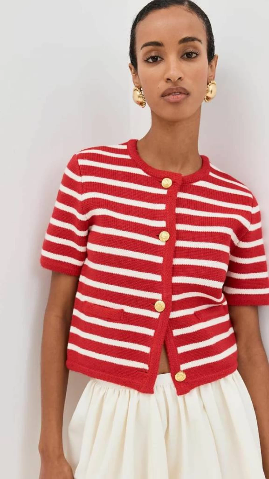 English Factory Women's Striped Knit Cardigan Sweater - Cozy Casual Long Sleeve Pullover