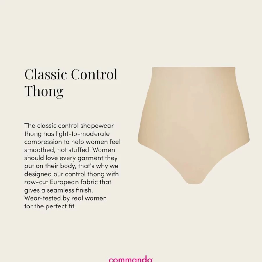 Commando Classic Control Thong - Silky Soft No Show Underwear with Raw-Cut Edges, Machine Washable Comfort Shaping Panty