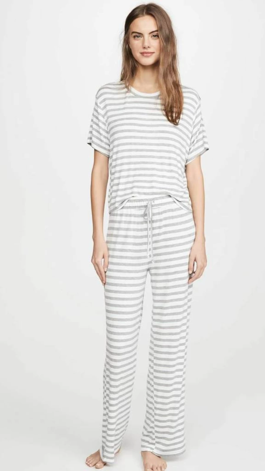 Honeydew Intimates Women's All American PJ Set - Ivory Stripe Cotton Pajamas, Medium Size, Comfortable Sleepwear