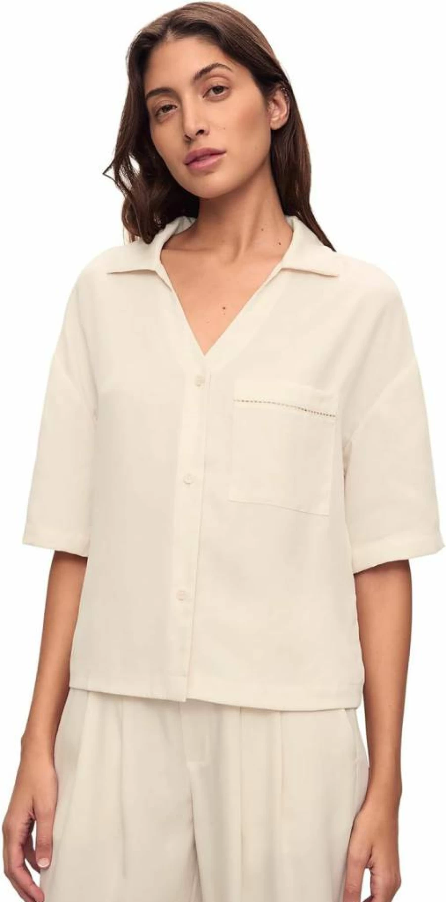 Eberjey Women's Tencel Woven Short Sleeve Top | Soft Breathable Casual Blouse