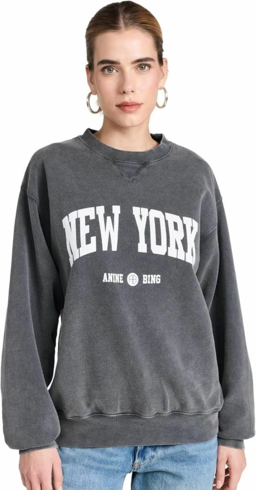 ANINE BING Women's Ramona Sweatshirt | New York University Embroidered Crewneck Pullover