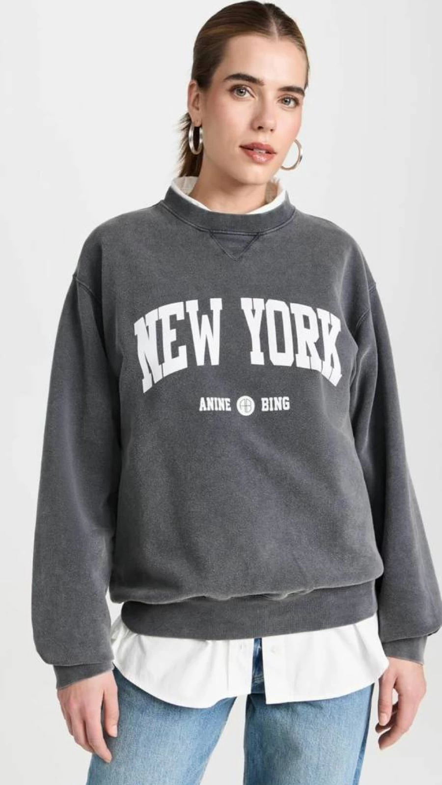 ANINE BING Women's Ramona Sweatshirt | New York University Embroidered Crewneck Pullover