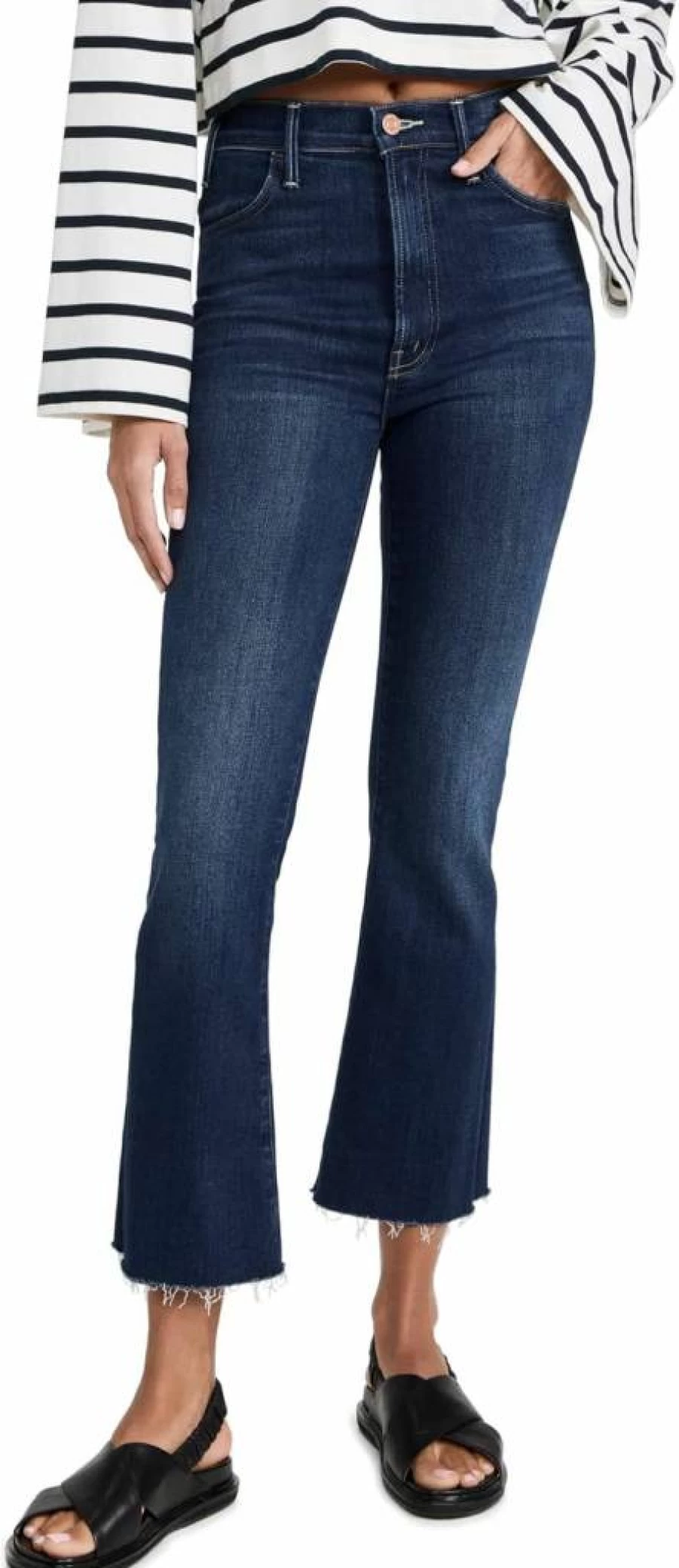 MOTHER Women's The Hustler Distressed Ankle Fray Jeans - High-Waisted Slim Fit Denim Pants