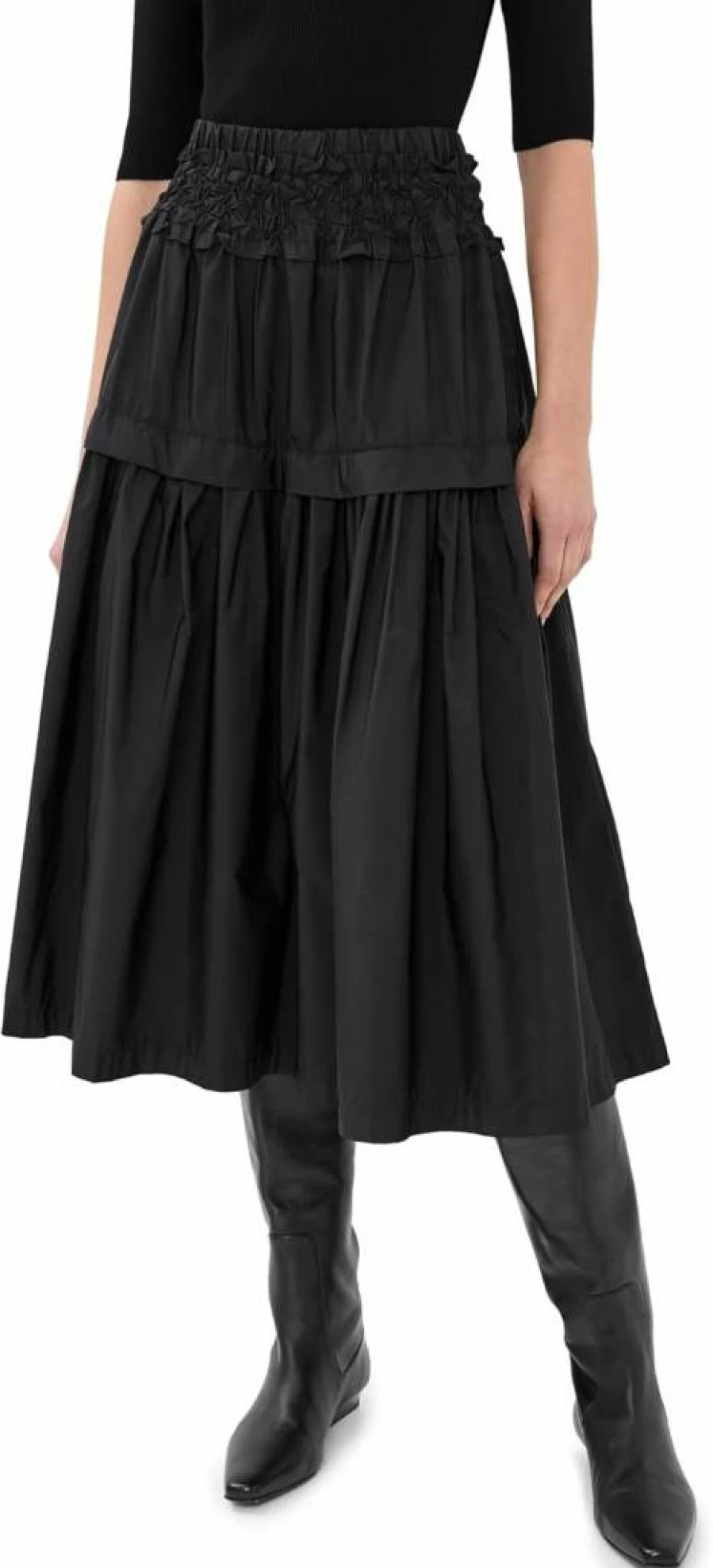 Sea Women's Belen Tiered Skirt - Smocked Waist Taffeta Midi Skirt for Women