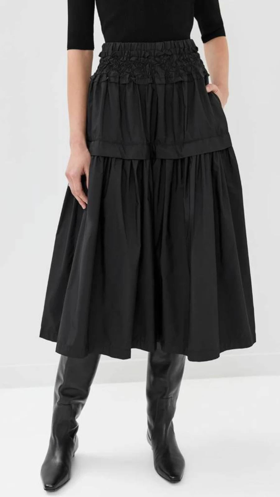 Sea Women's Belen Tiered Skirt - Smocked Waist Taffeta Midi Skirt for Women