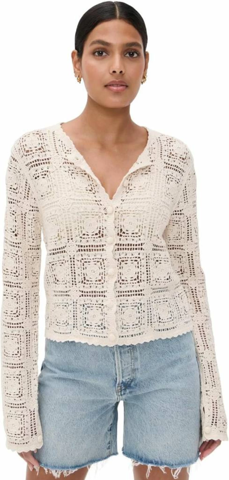 FRAME Women's Crochet Cardigan Sweater - Stylish Knit Open Front Wrap