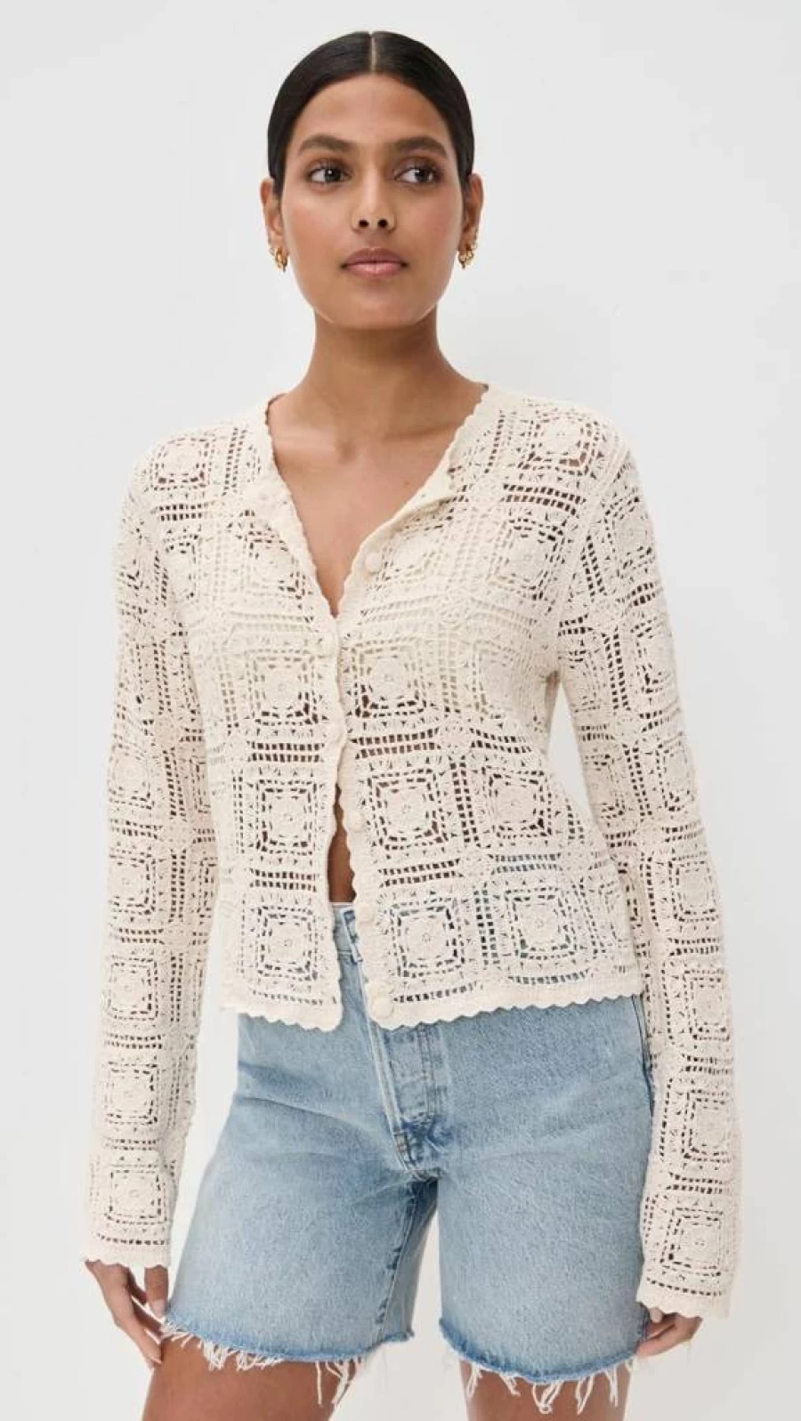 FRAME Women's Crochet Cardigan Sweater - Stylish Knit Open Front Wrap