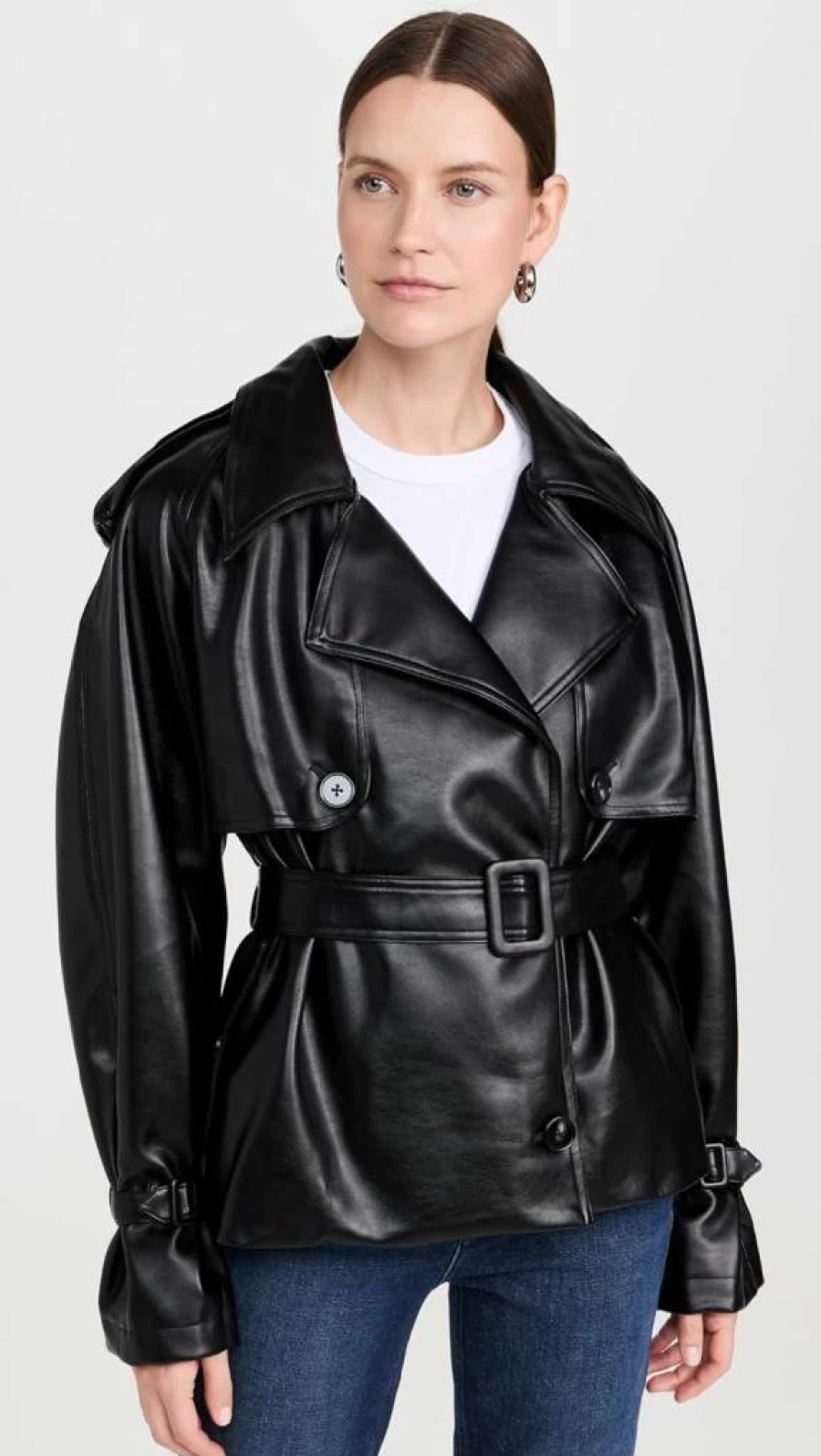Pixie Market Women's Faux Leather Cropped Trench Coat - Stylish Short Jacket for Women
